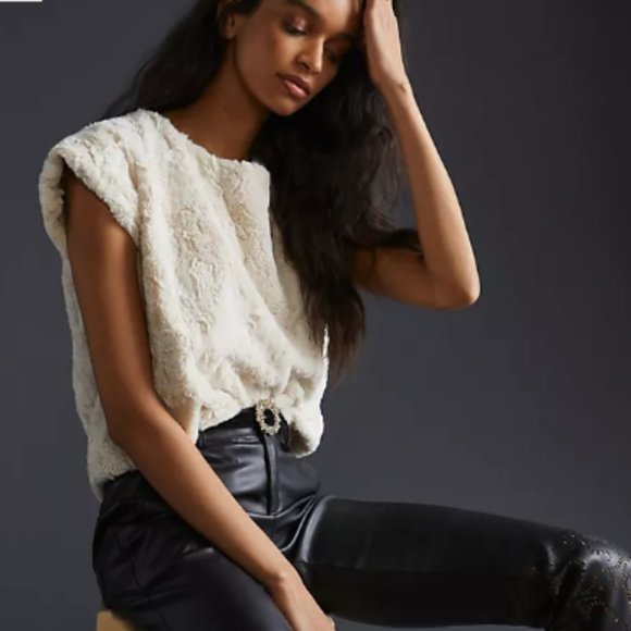 Anthropologie Tops - Maeve Ivory Cream Faux Fur Tee Anthropologie Sz L NWT Sweater